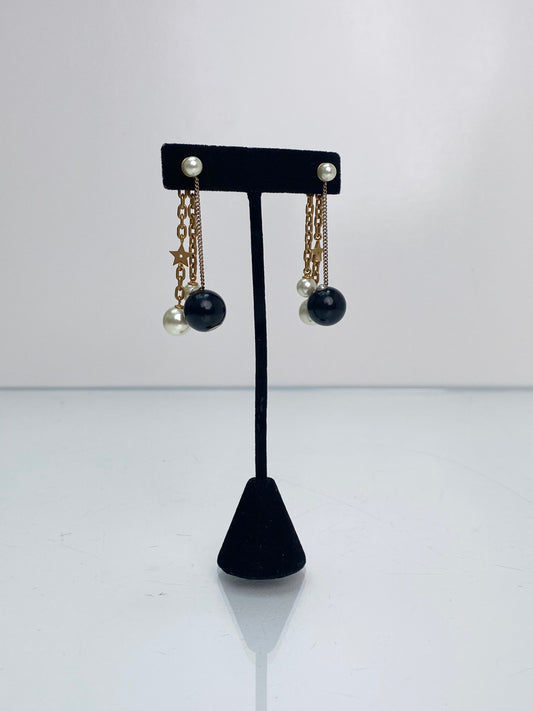 Dior Pearl Black Ball Drop Earrings