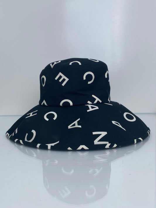 Chanel Wide Brim Black CC Logo Hat, 57