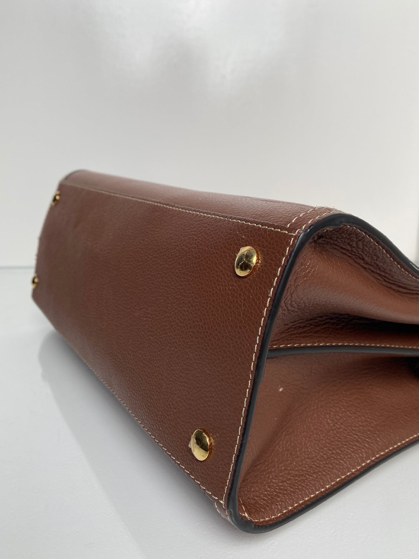 Burberry Brown & Orange Contrast Stitch Tote Bag GHW