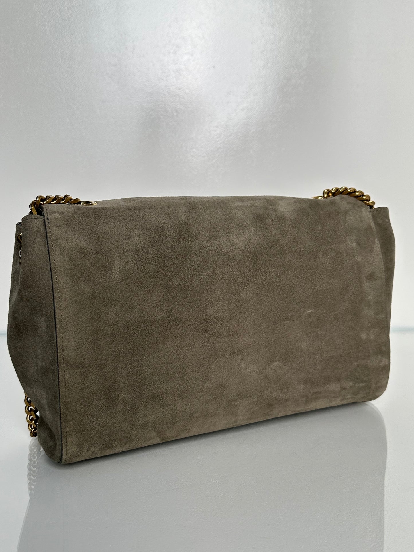 Saint Laurent Grey / Taupe Suede Reversible Kate Bag GHW