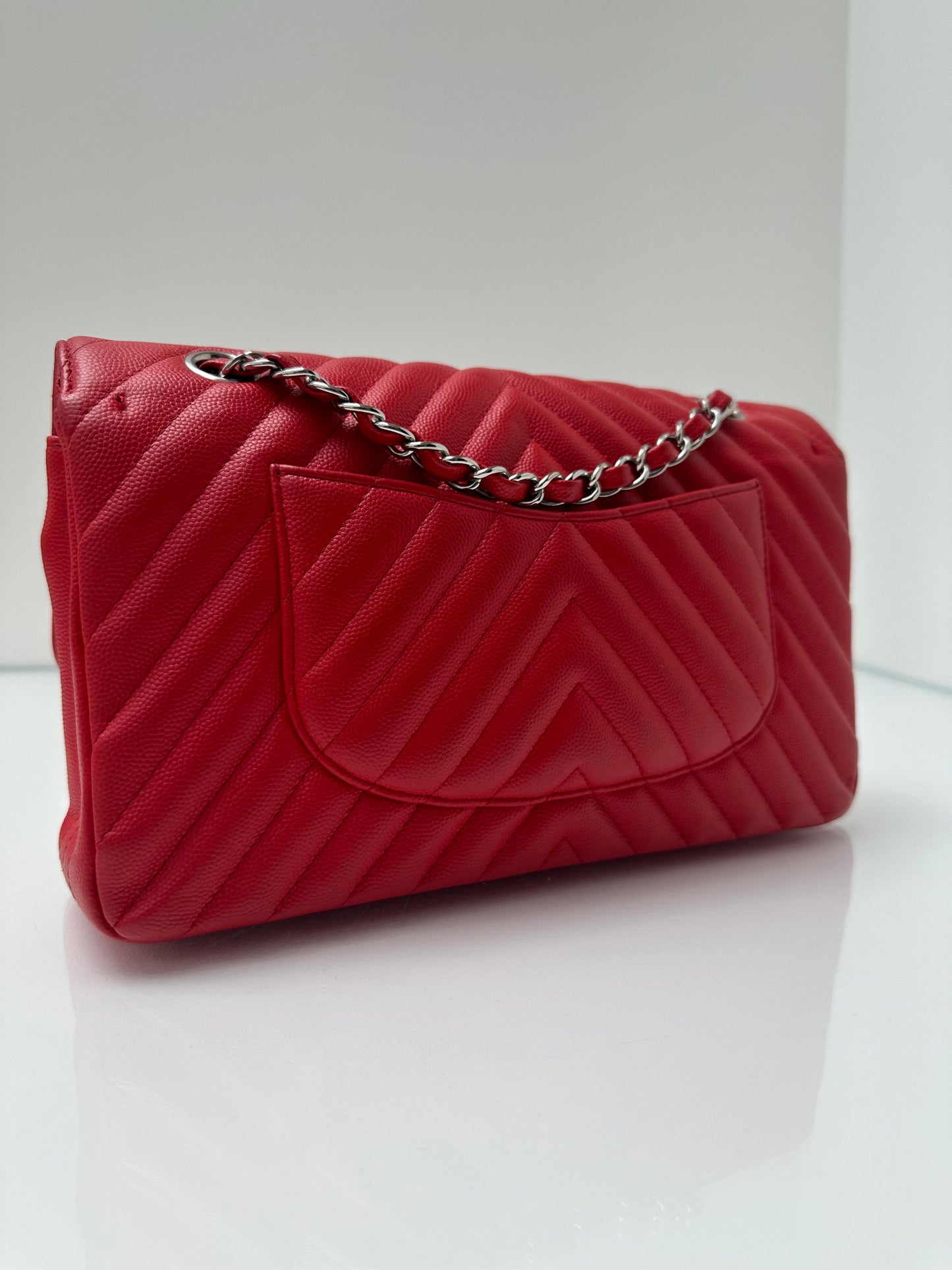 Chanel Red Medium Classic Caviar SHW