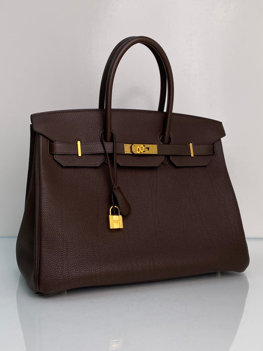 Hermes Birkin 35 Chocolate Togo GHW #Q
