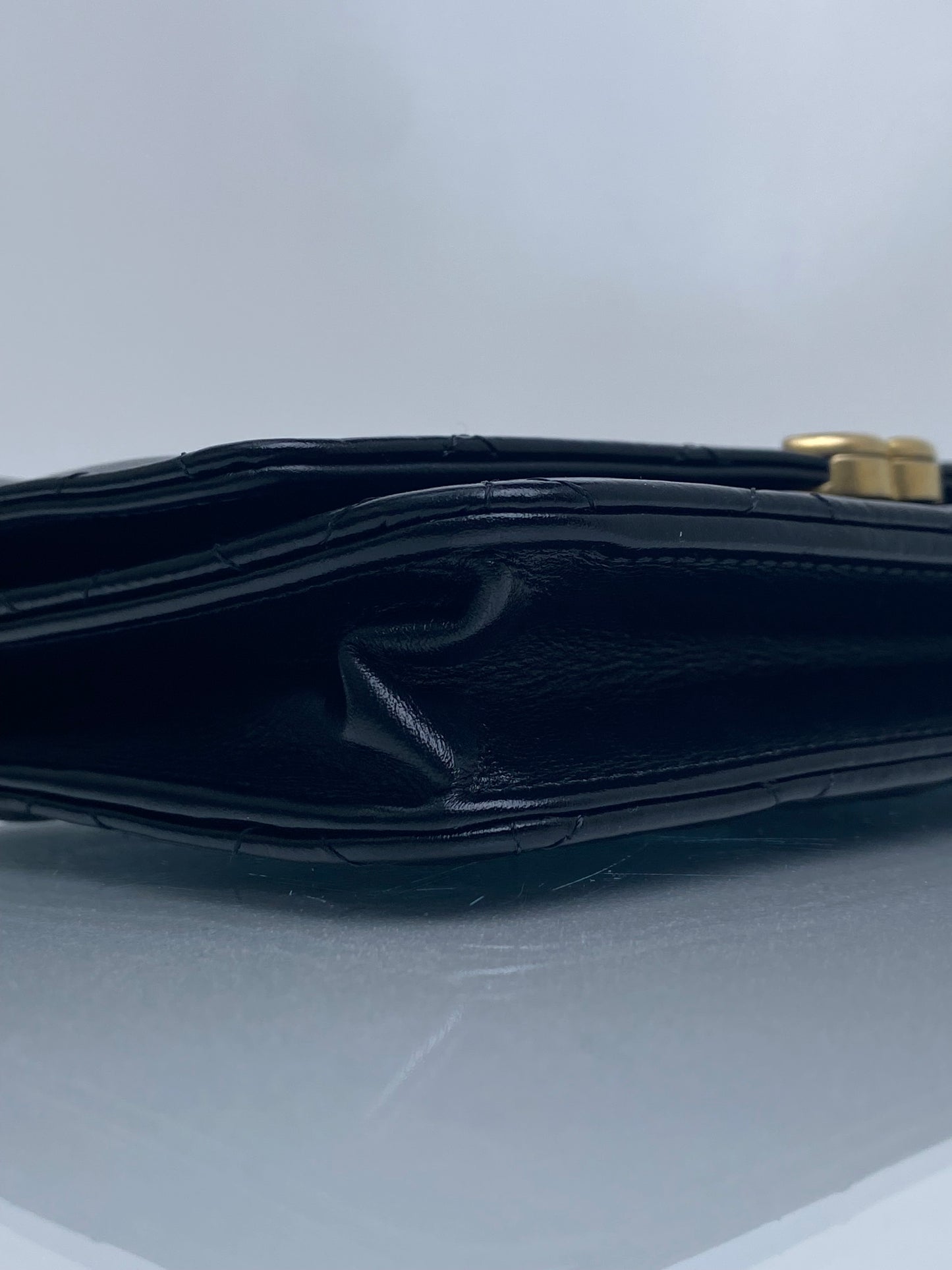 Chanel Black Shiny Calfskin Quilted Timeless Wallet On Chain Bag GHW