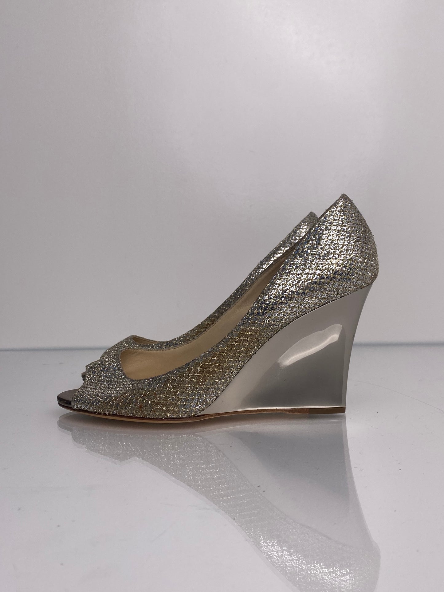 Jimmy Choo Gold & Silver Sequin Wedges, 37