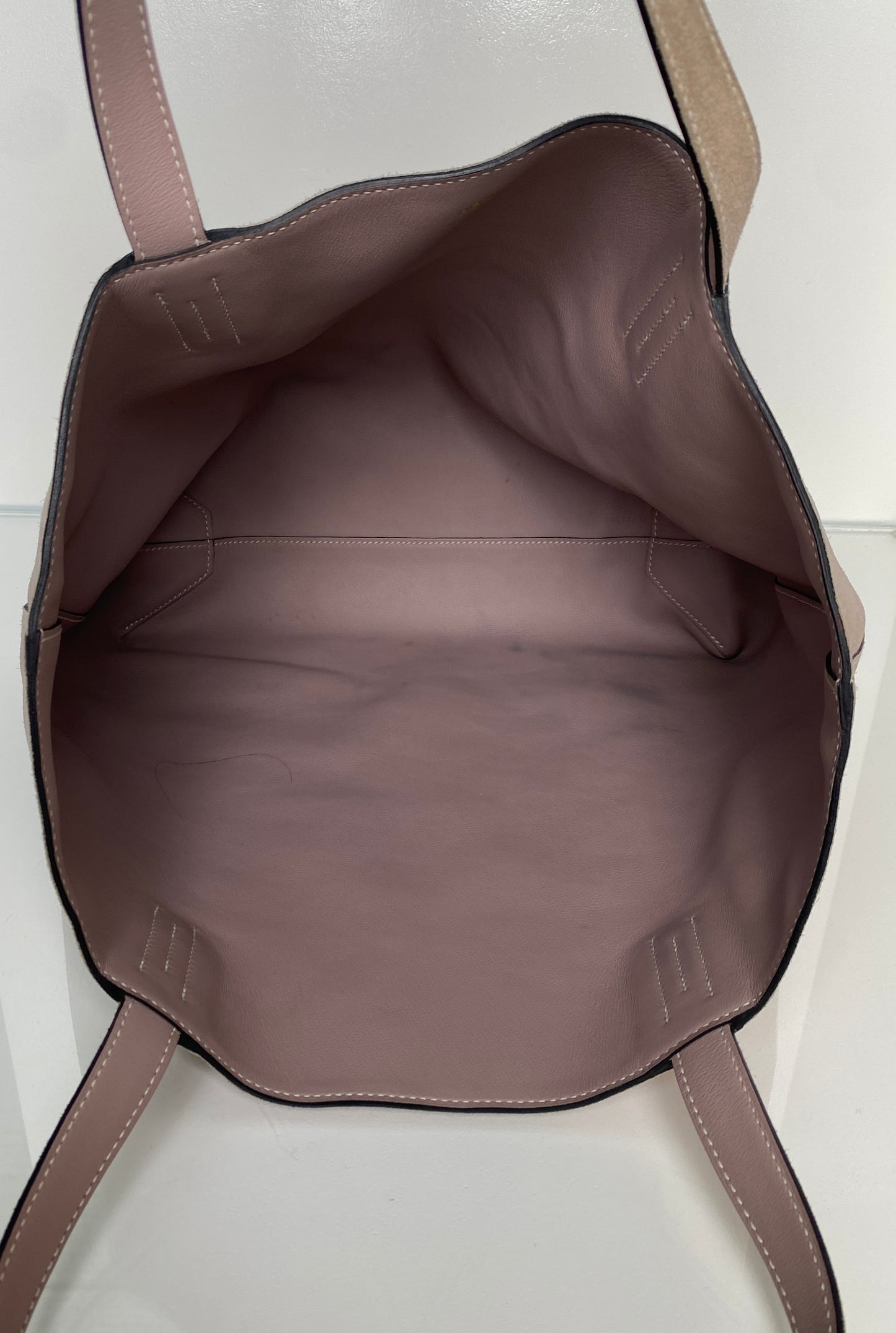 Hermes Double Sens 45 Reversible Suede Taupe Tote