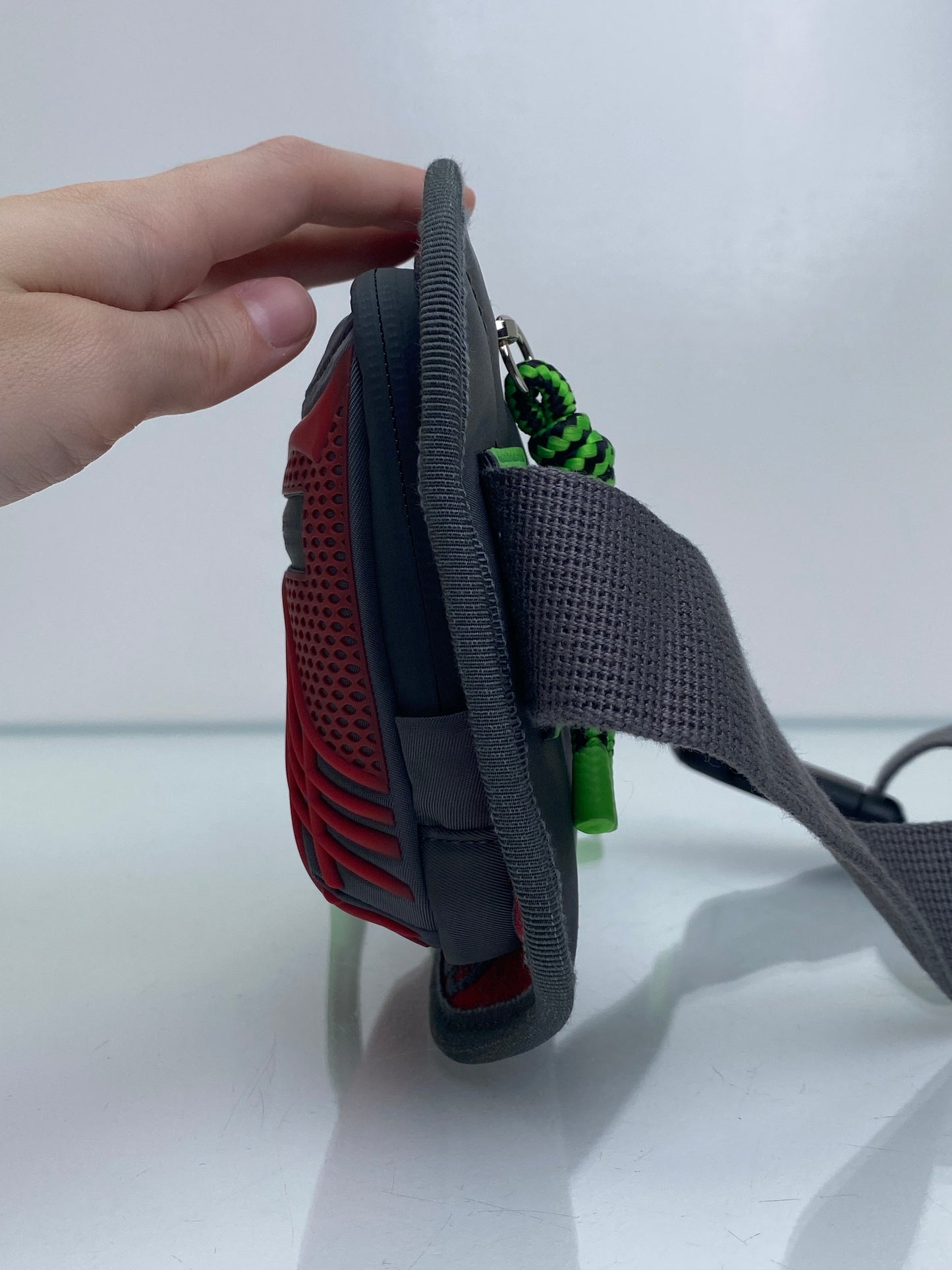 Gucci Grey, Red, & Neon Green Jersey GG Rubber Bum Bag SHW