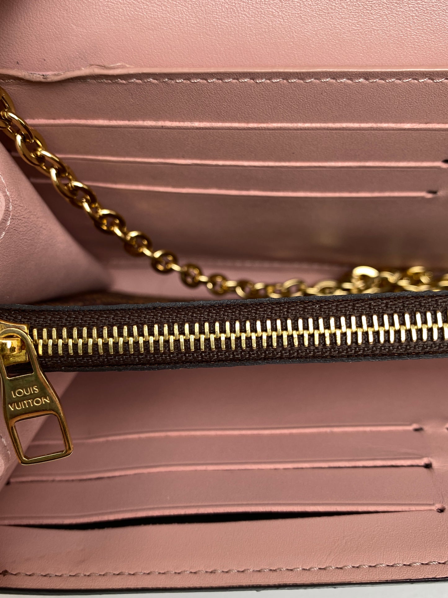 Louis Vuitton Pink & Damier Ebene Croisette Wallet On The Chain Bag GHW