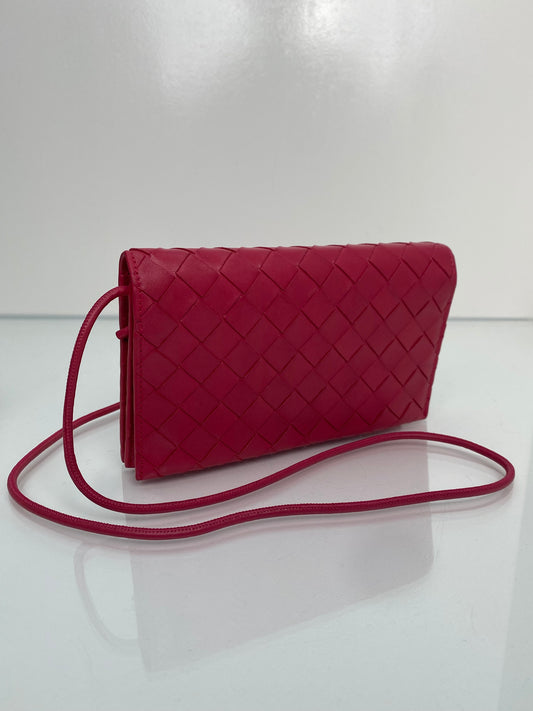 Bottega Veneta Pink Intrecciato Wallet On Strap Bag