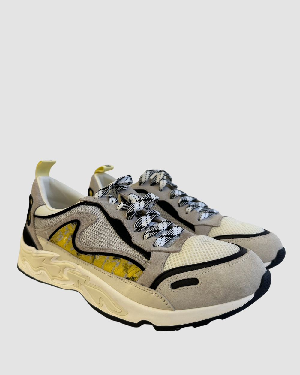 Sandro Yellow Snakeprint & Grey Suede Sneakers