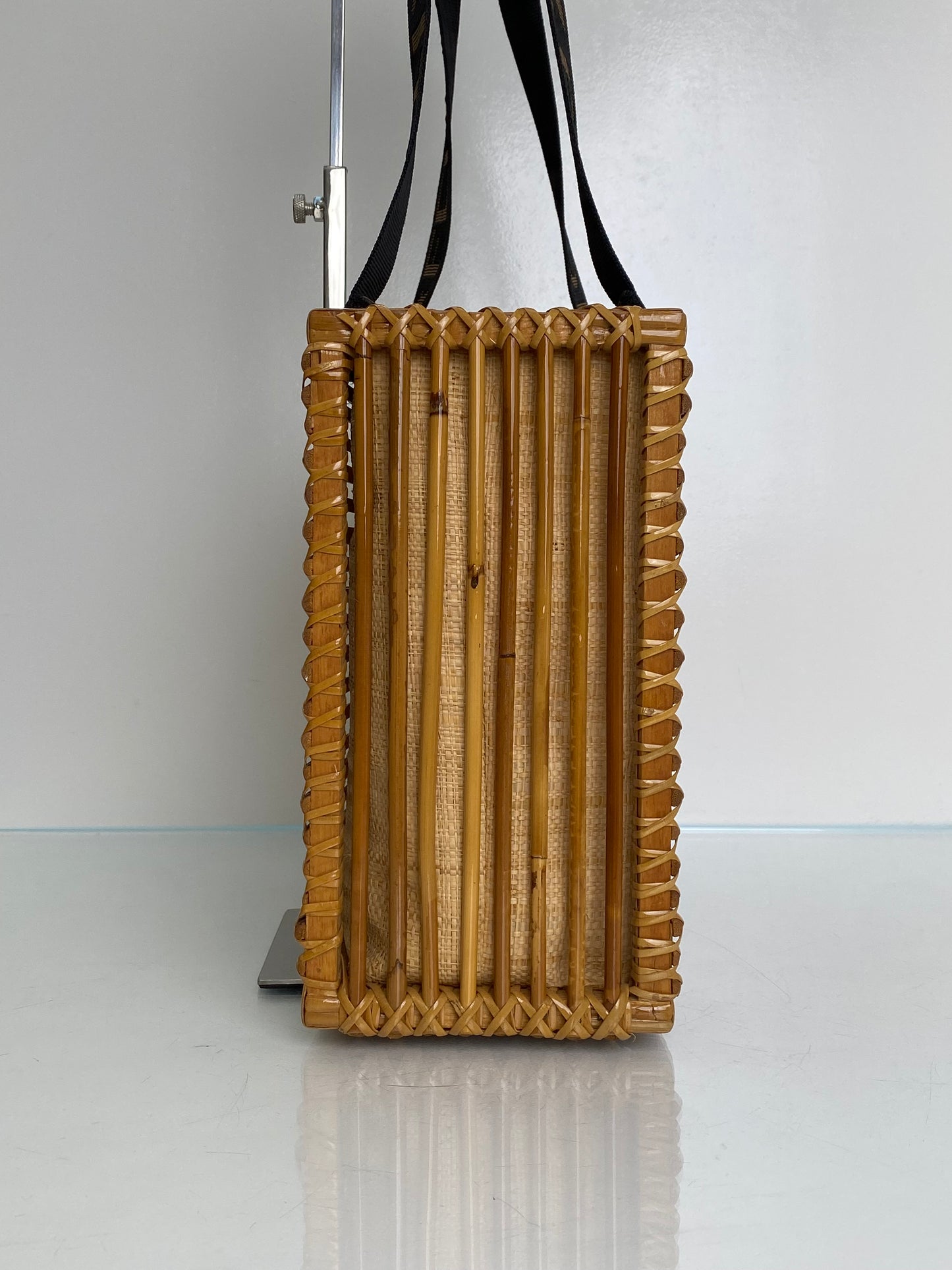 Fendi Rattan & Black Strap Wicker Box Bag