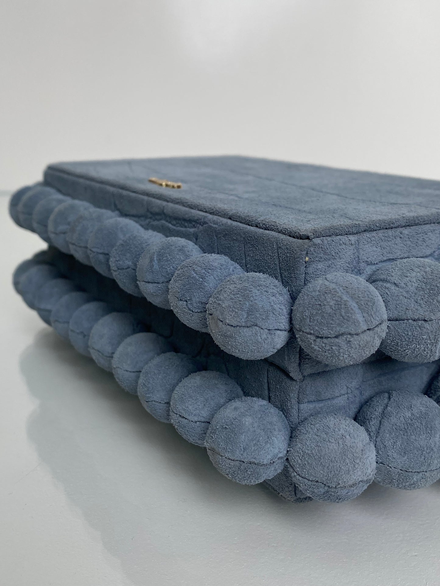 Cult Gaia Blue Croc Embossed Suede Clutch GHW