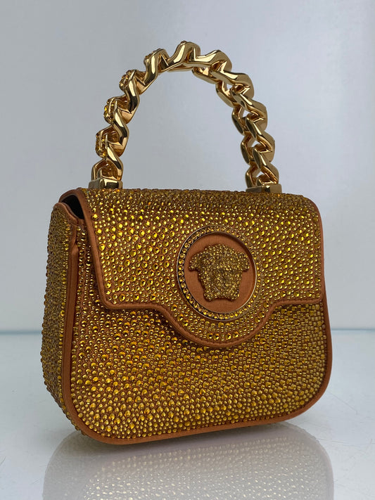 Versace La Medusa Crystal Embellished Mini Top Handle Bag