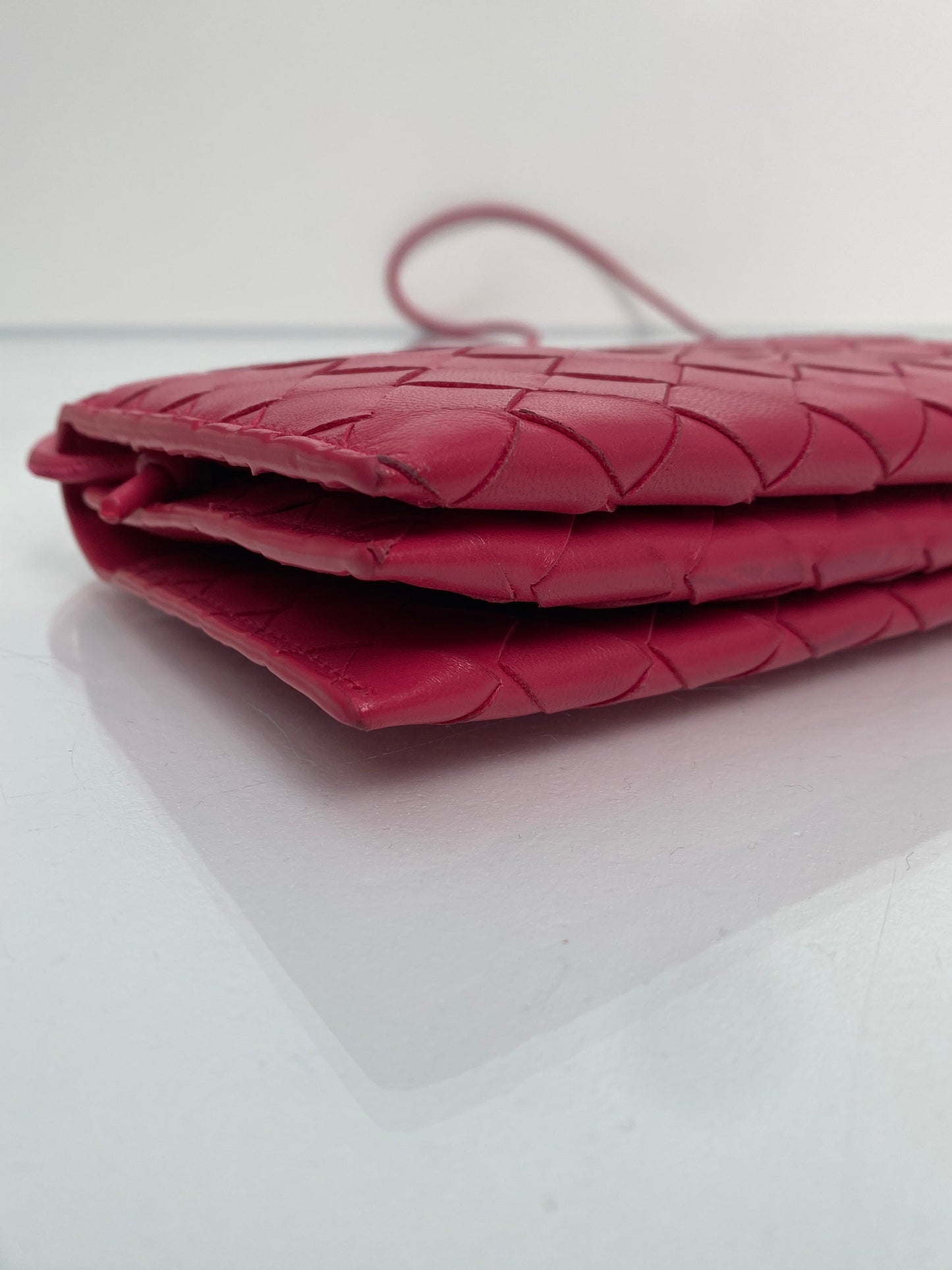 Bottega Veneta Pink Intrecciato Wallet On Strap Bag