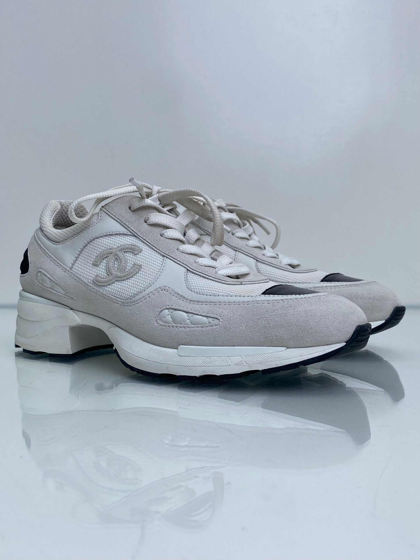 Chanel Cream & Black Suede Heeled Sneakers, 41