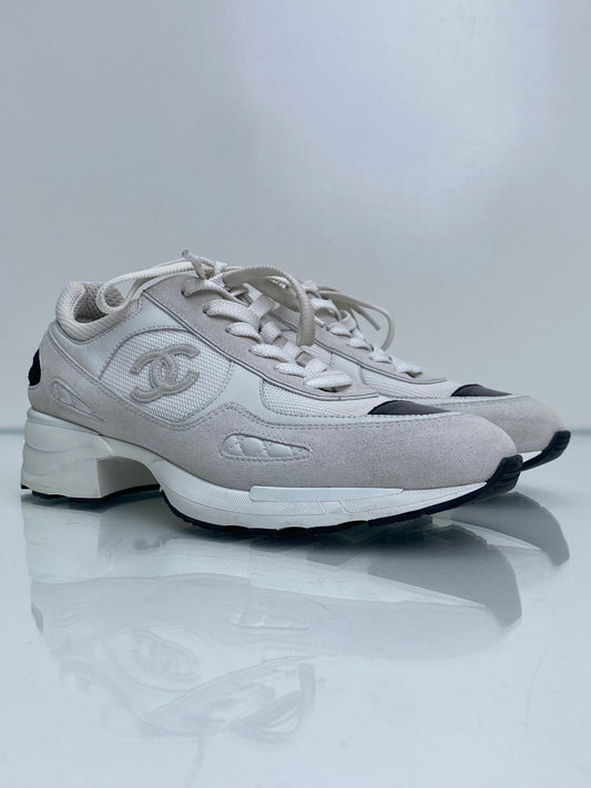 Chanel Cream & Black Suede Heeled Sneakers, 41