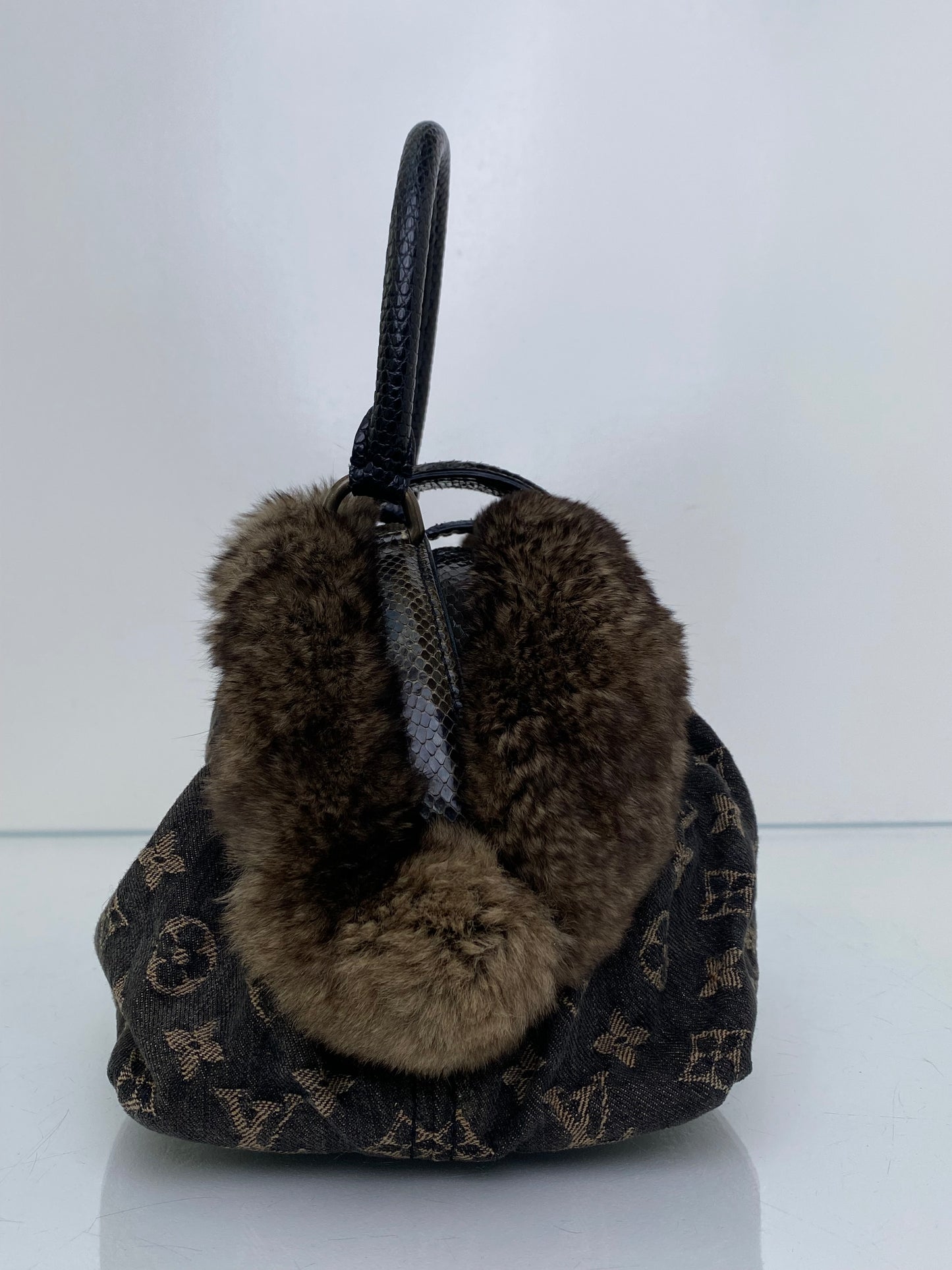 Louis Vuitton Vintage Black Denim, Fur, & Exotic Demi - Lune Bag TTHW