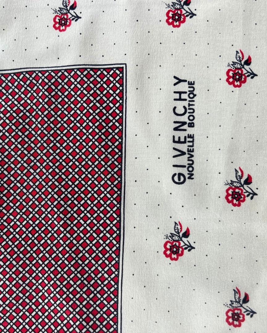 Givenchy Red Floral/Plaid Silk Scarf