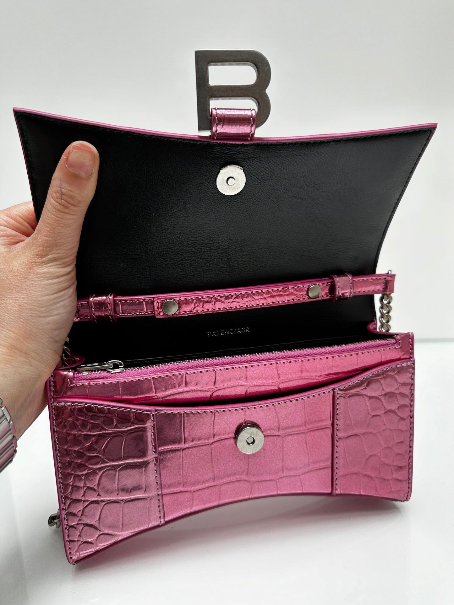 Balenciaga Pink Croc Embossed Crossbody