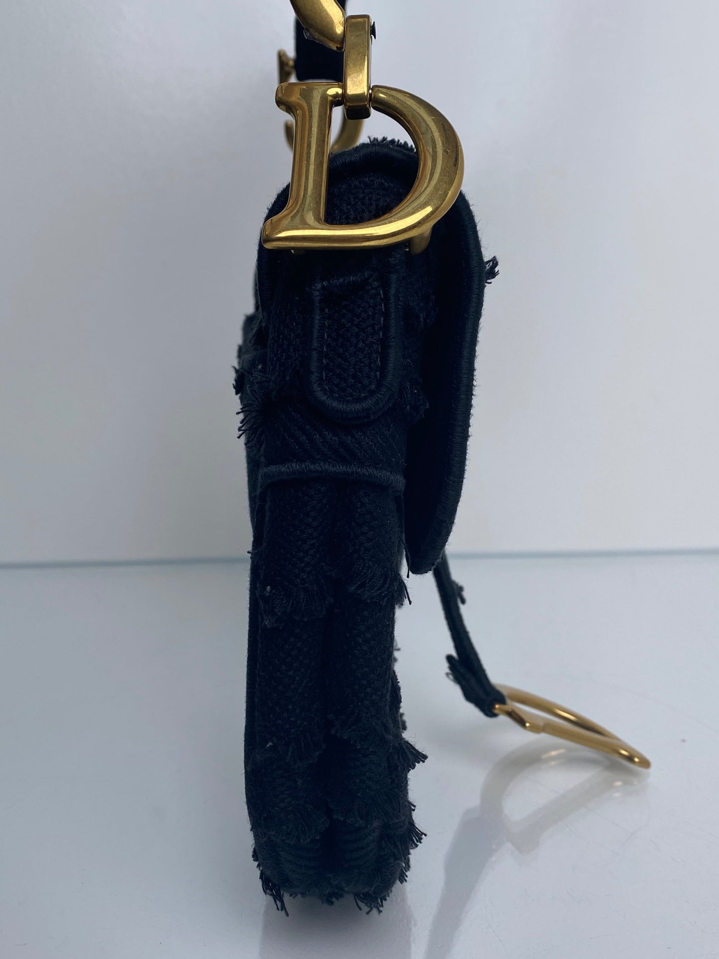 Dior Black Canvas Embroidered Saddle Bag GHW