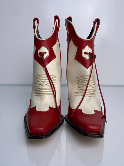 D Squared Red & White Cowboy Boots, 39