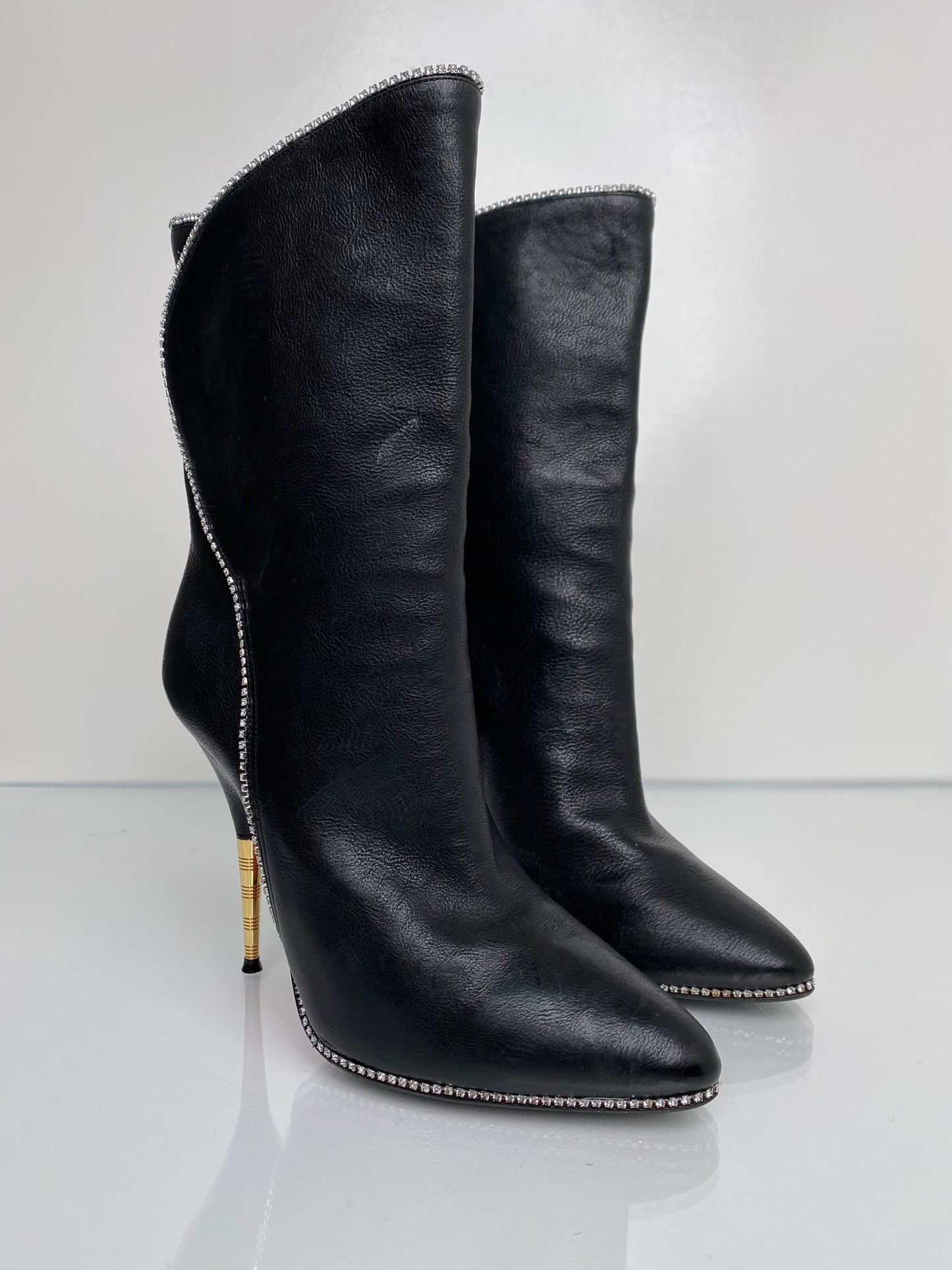 Gucci Black Leather & Rhinestone Boots, 39