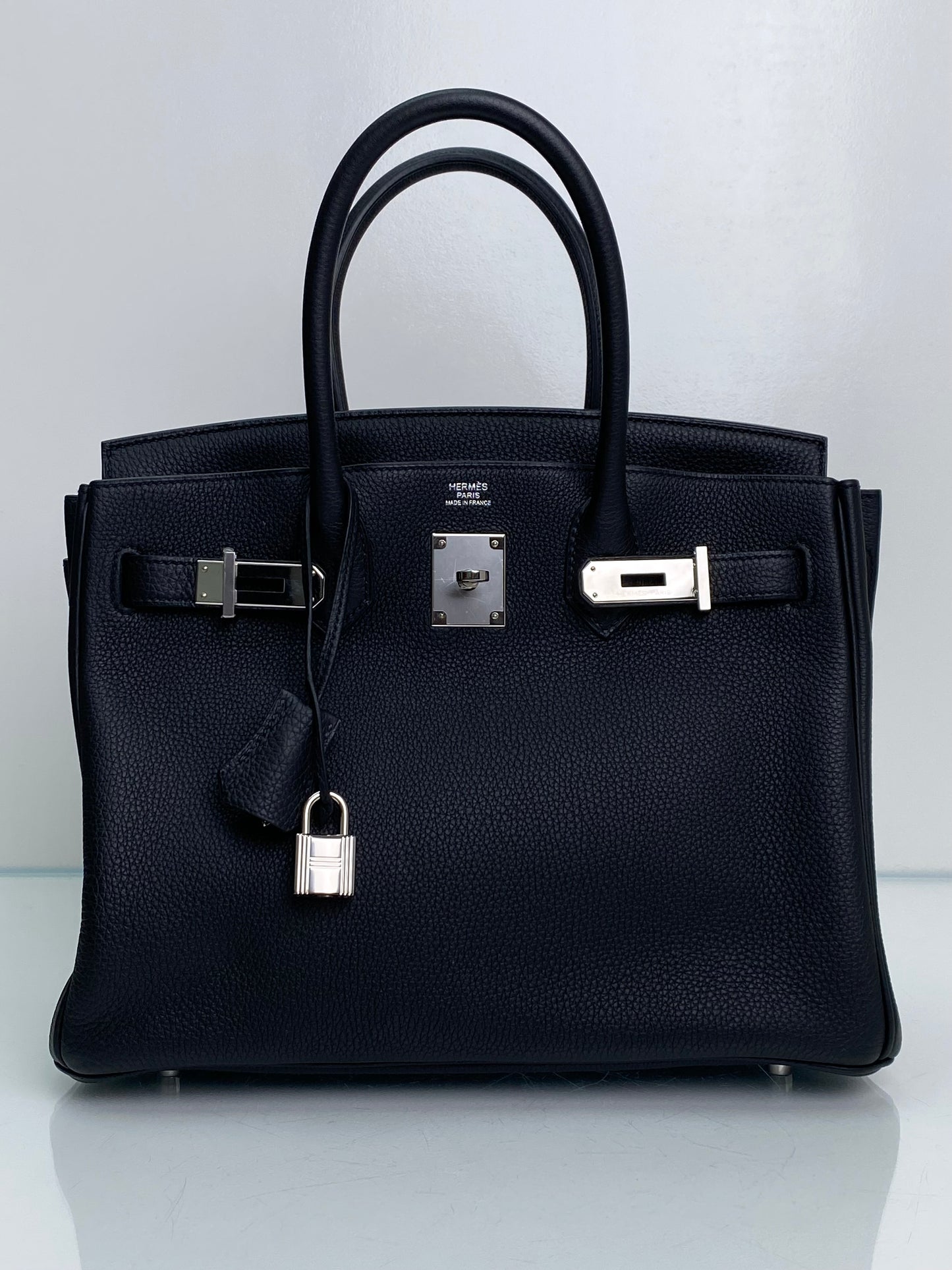Hermes Birkin 30 Black Clemence PHW #Y