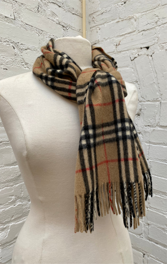 Burberry Vintage Brown Plaid Cashmere Scarf