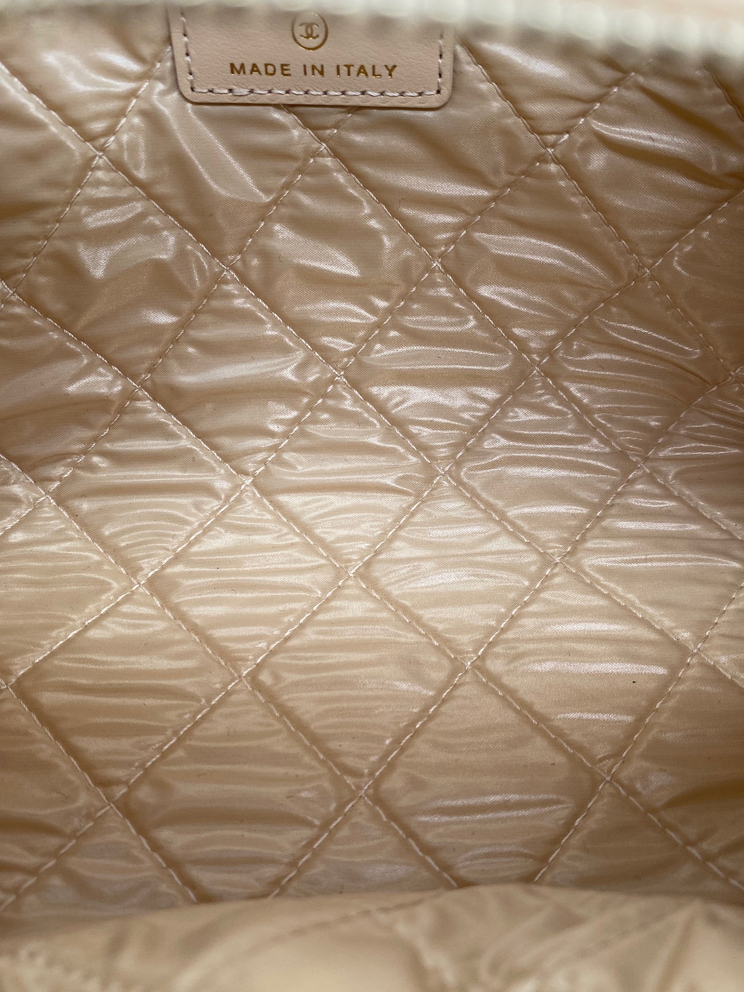 Chanel Beige CC Calfskin Quilted Cosmetic Pouch LGHW