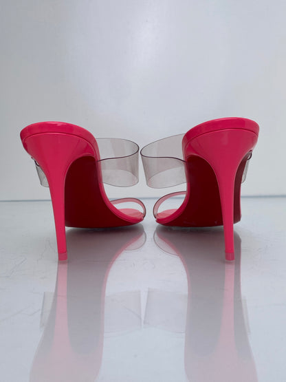 Christian Louboutin  Pink &PVC Just Nothing 85 Mules, 40