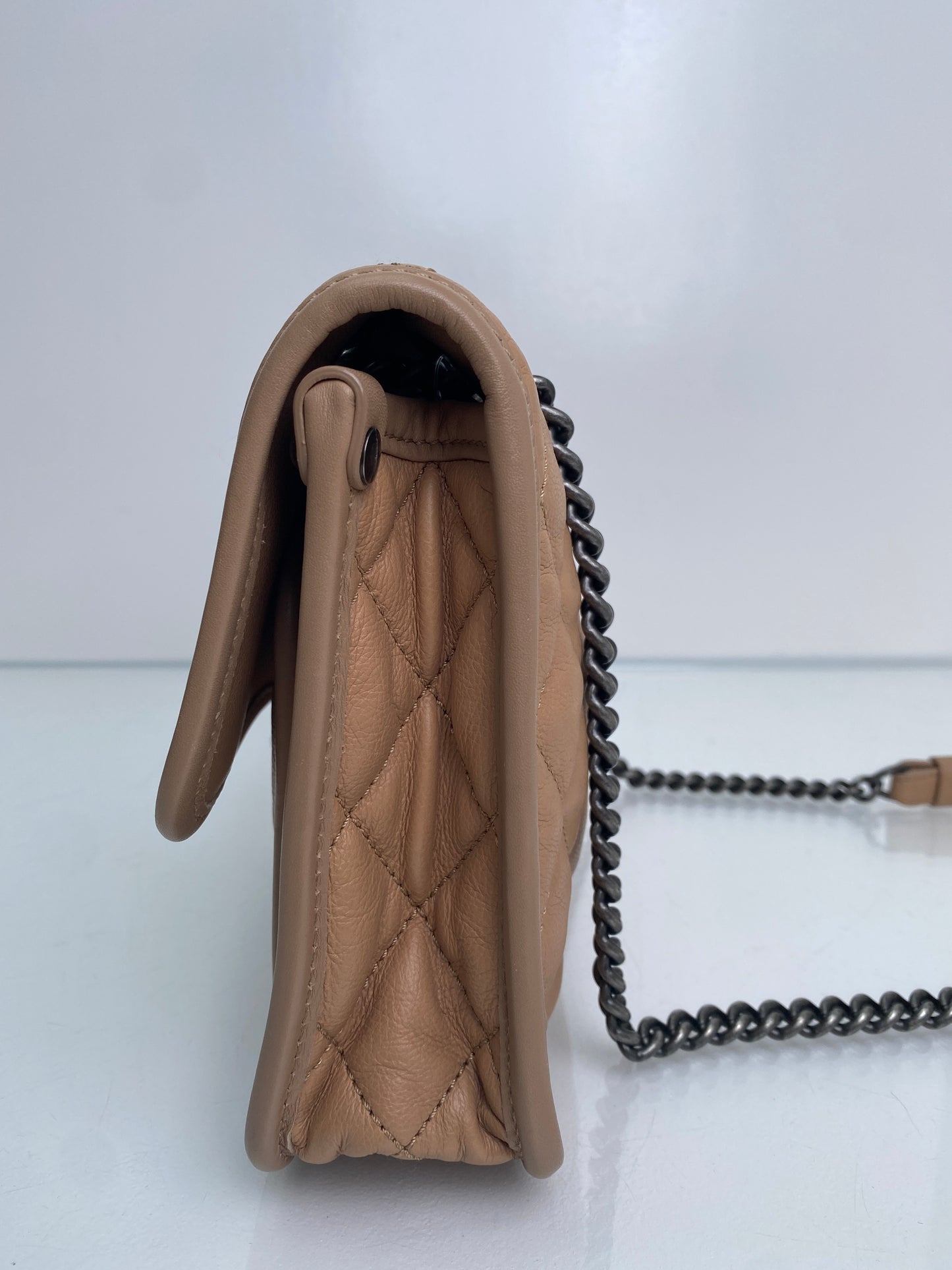 Chanel Beige French Riviera Calfskin Medium Flap RHW