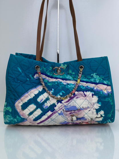 Chanel Blue & Multicolor Watercolors Large Tote Bag SHW