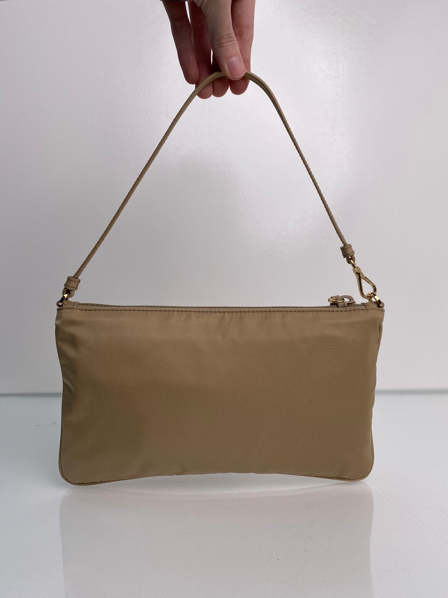 Prada Beige Nylon Pochette Shoulder Bag GHW