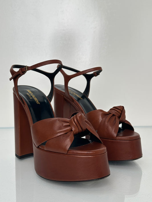 Saint Laurent Bianca Knotted Brown Heel, 38