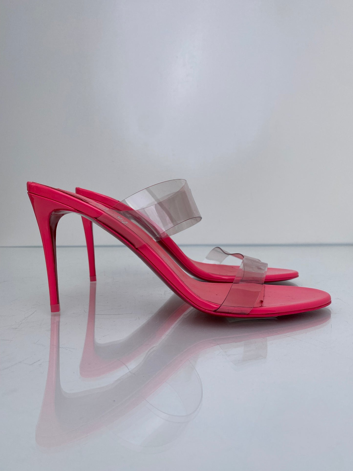 Christian Louboutin  Pink &PVC Just Nothing 85 Mules, 40