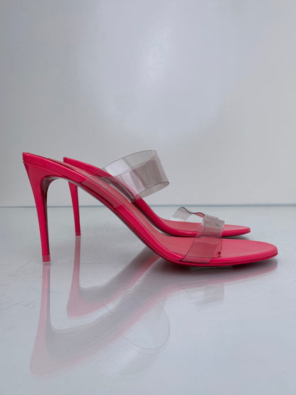 Christian Louboutin  Pink &PVC Just Nothing 85 Mules, 40