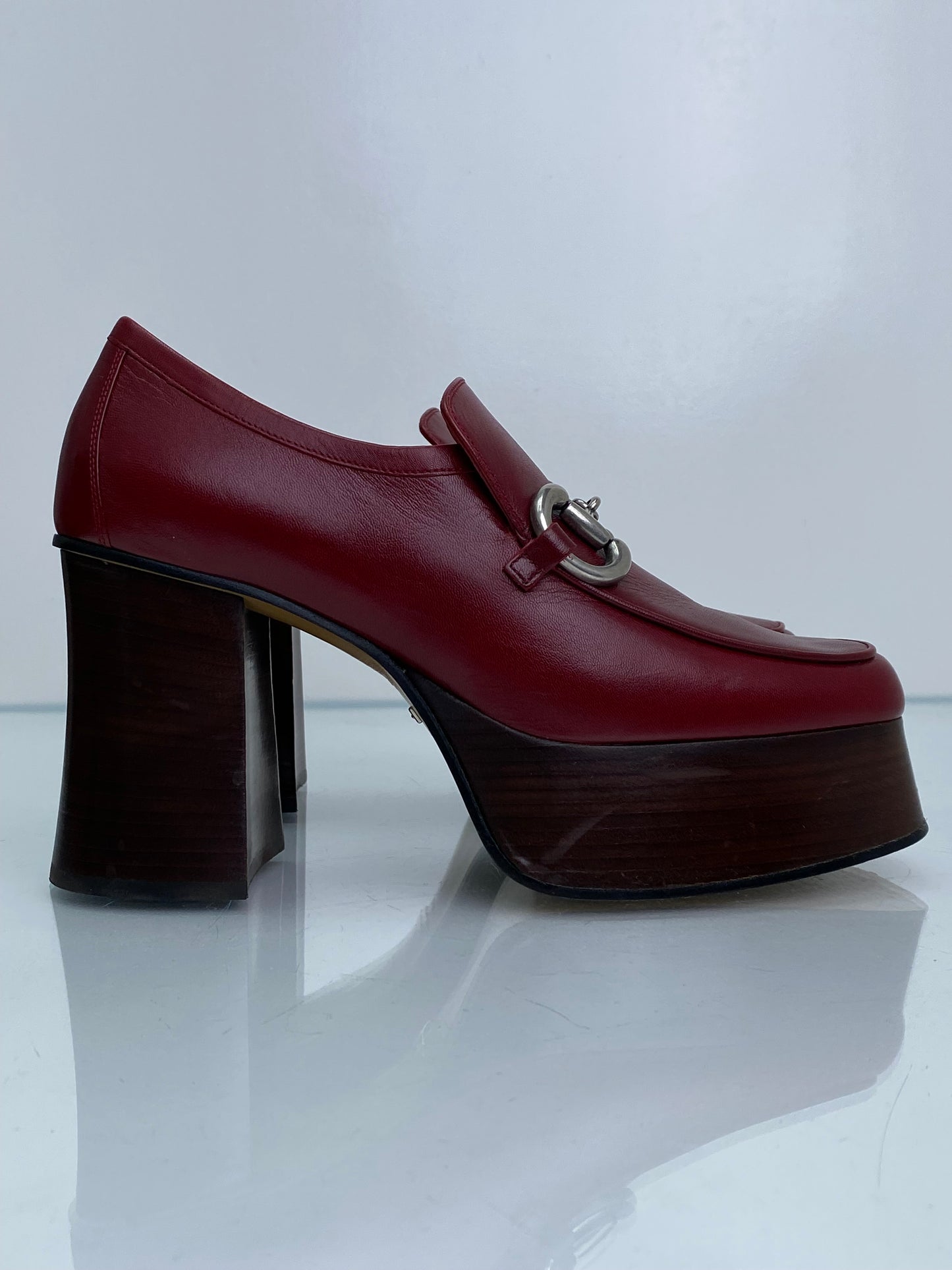 Gucci Burgundy Horsebit Heeled Loafer, 38