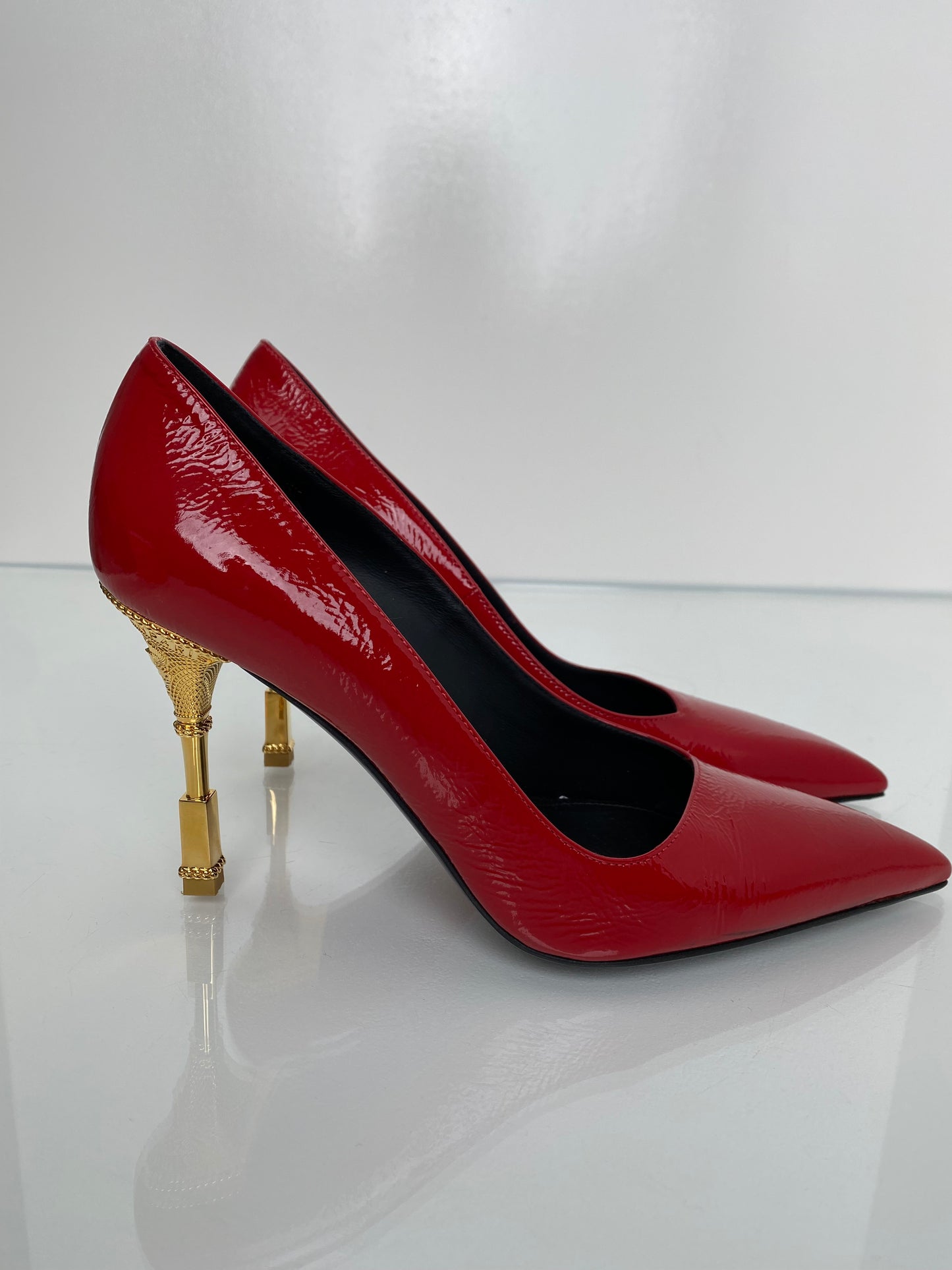 Balmain Red & Gold Closed-Toe Pumps, 37