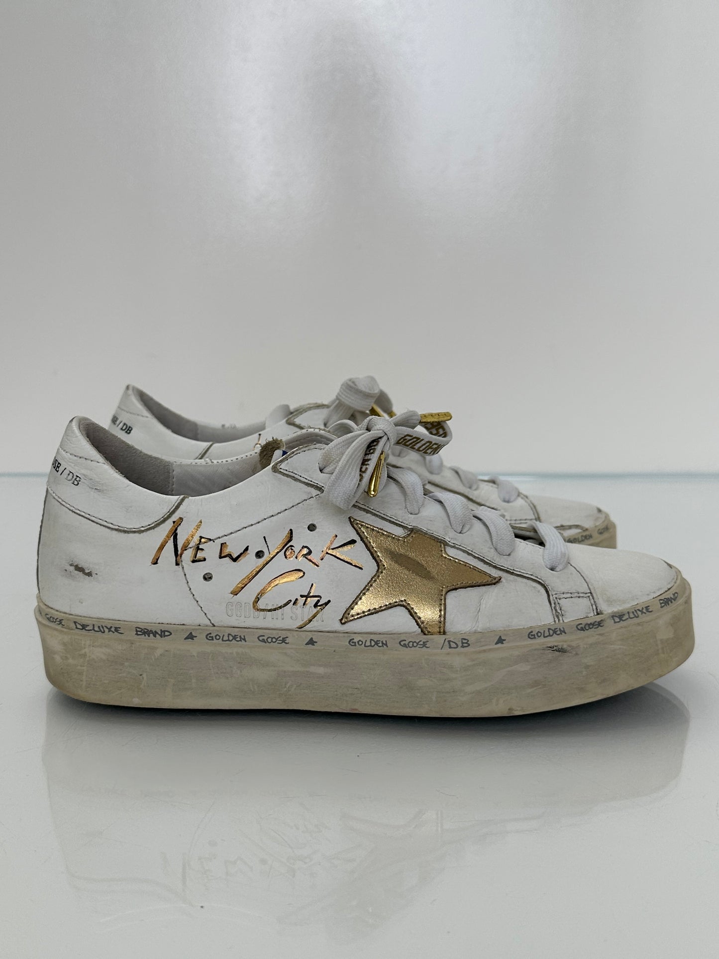 Golden Goose White & Gold “NYC” & “Paris” Hi Star Sneakers, 37