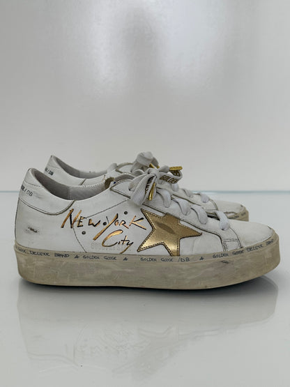 Golden Goose White & Gold “NYC” & “Paris” Hi Star Sneakers, 37