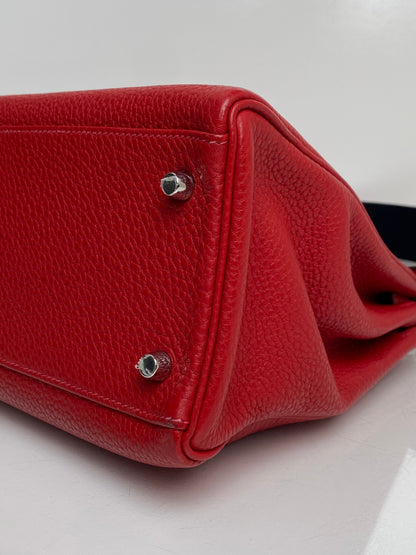Hermes Kelly 32 Rouge Casaque Togo Retourne PHW w / Canvas Strap #P