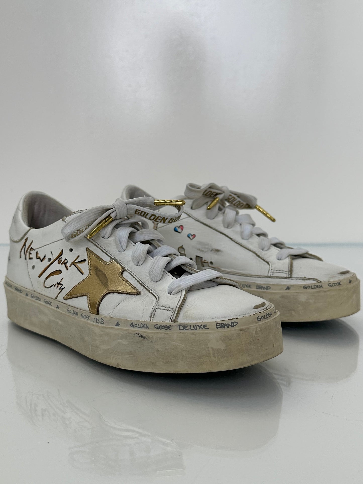 Golden Goose White & Gold “NYC” & “Paris” Hi Star Sneakers, 37