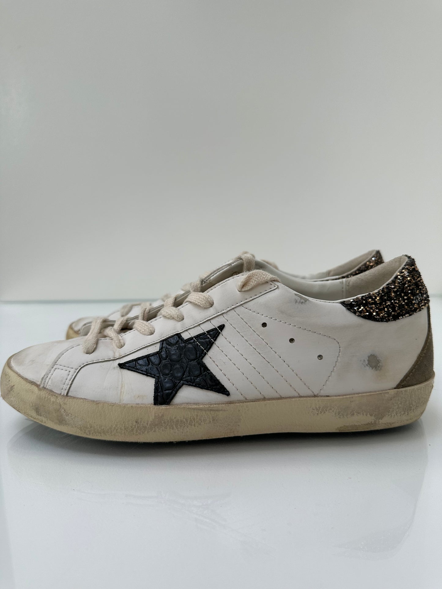 Golden Goose White Leather Superstar Sneakers, 38