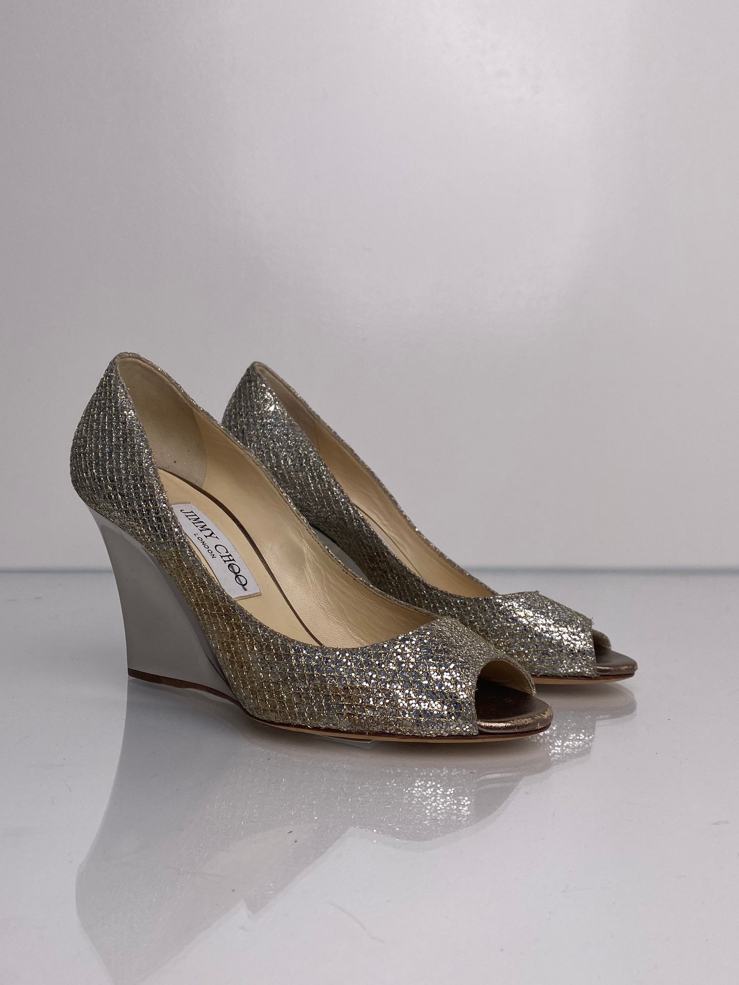 Jimmy Choo Gold & Silver Sequin Wedges, 37