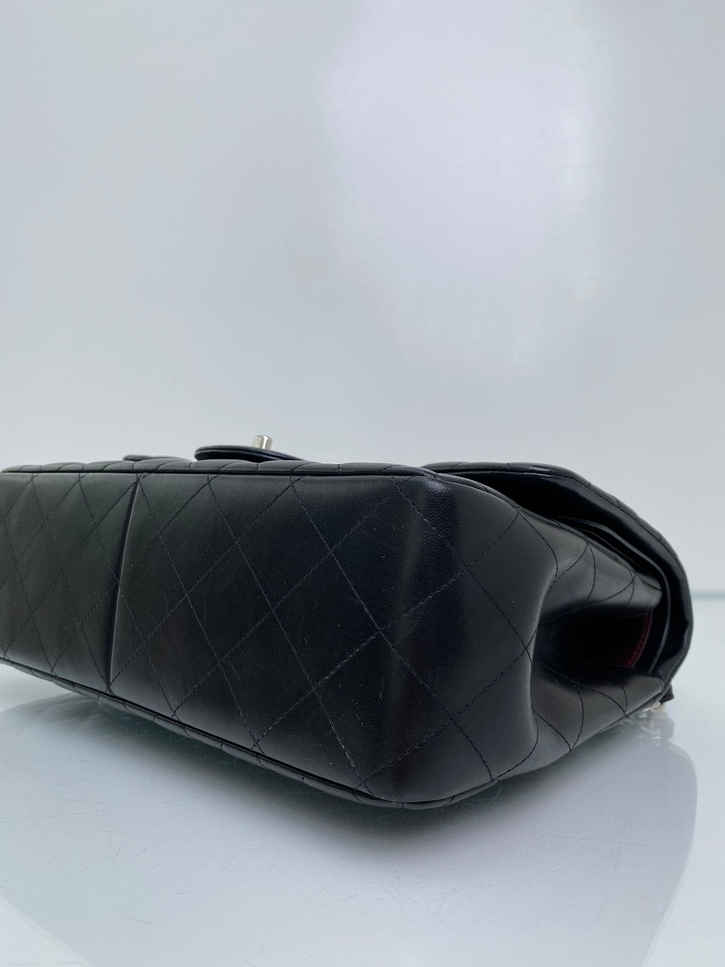 Chanel Black Classic Jumbo Lambskin Double Flap Bag SHW #19