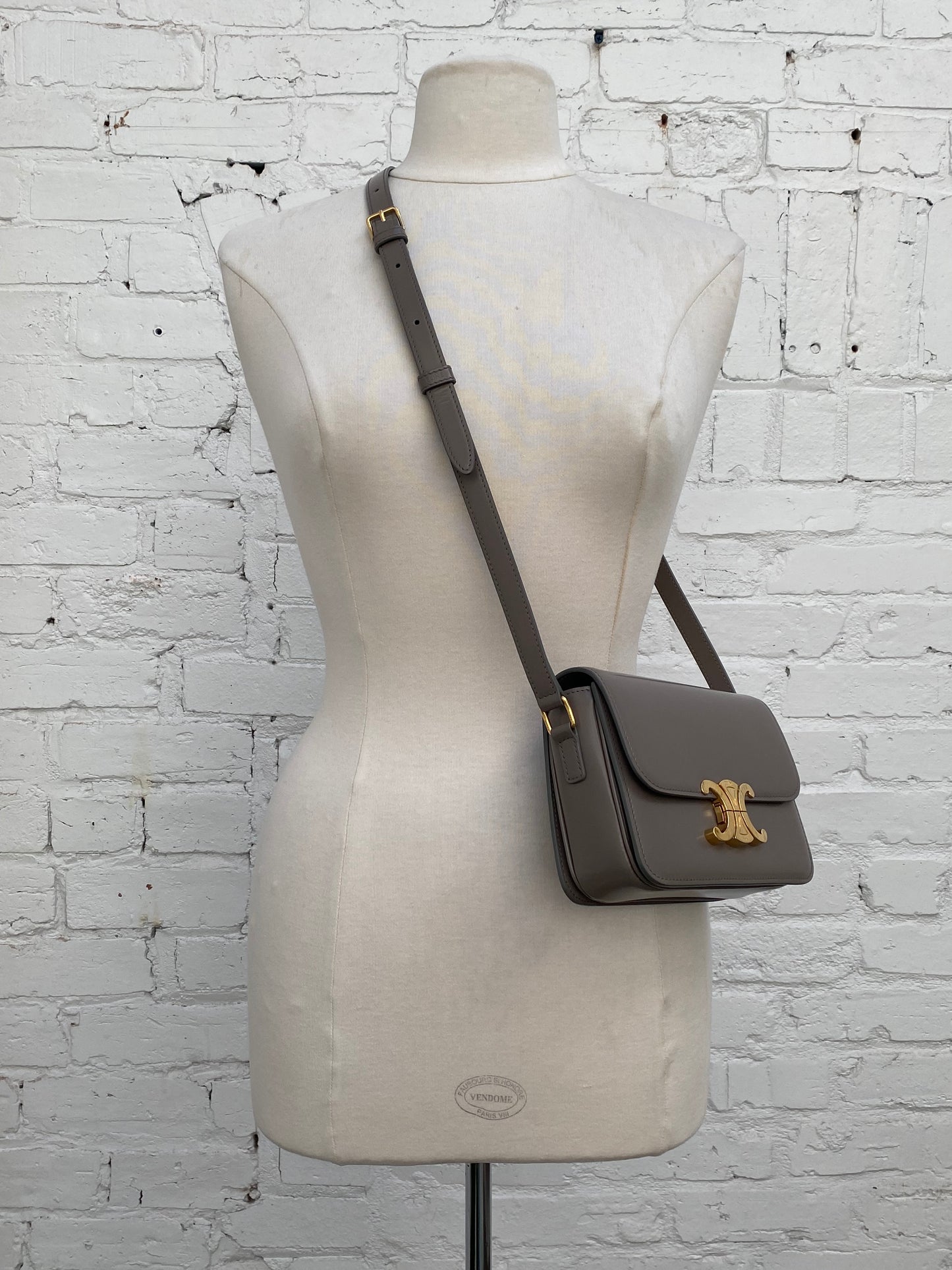 Celine Teen Pebble Grey Triomphe Bag in Shiny Calfskin