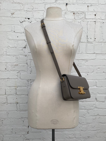 Celine Teen Pebble Grey Triomphe Bag in Shiny Calfskin