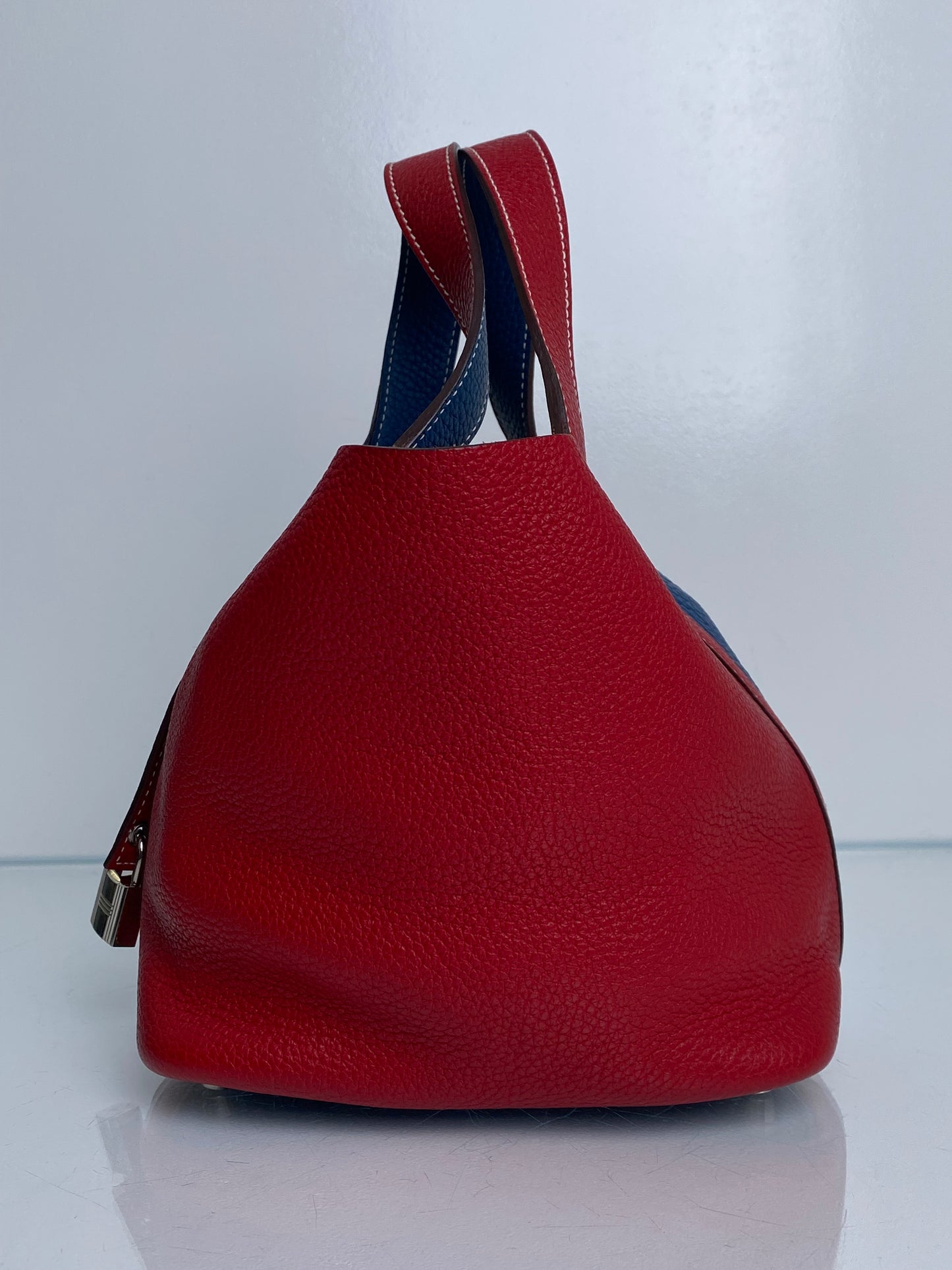 Hermes Picotin Rouge Casaque Bleu Thalassa Clemence PHW #P