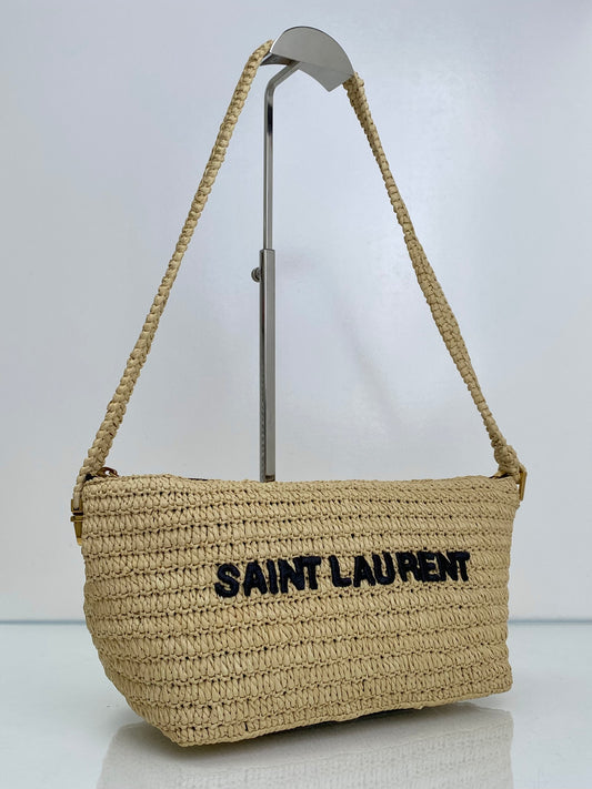 Saint Laurent Tan & Black Raffia Le Tuc Shoulder Bag GHW