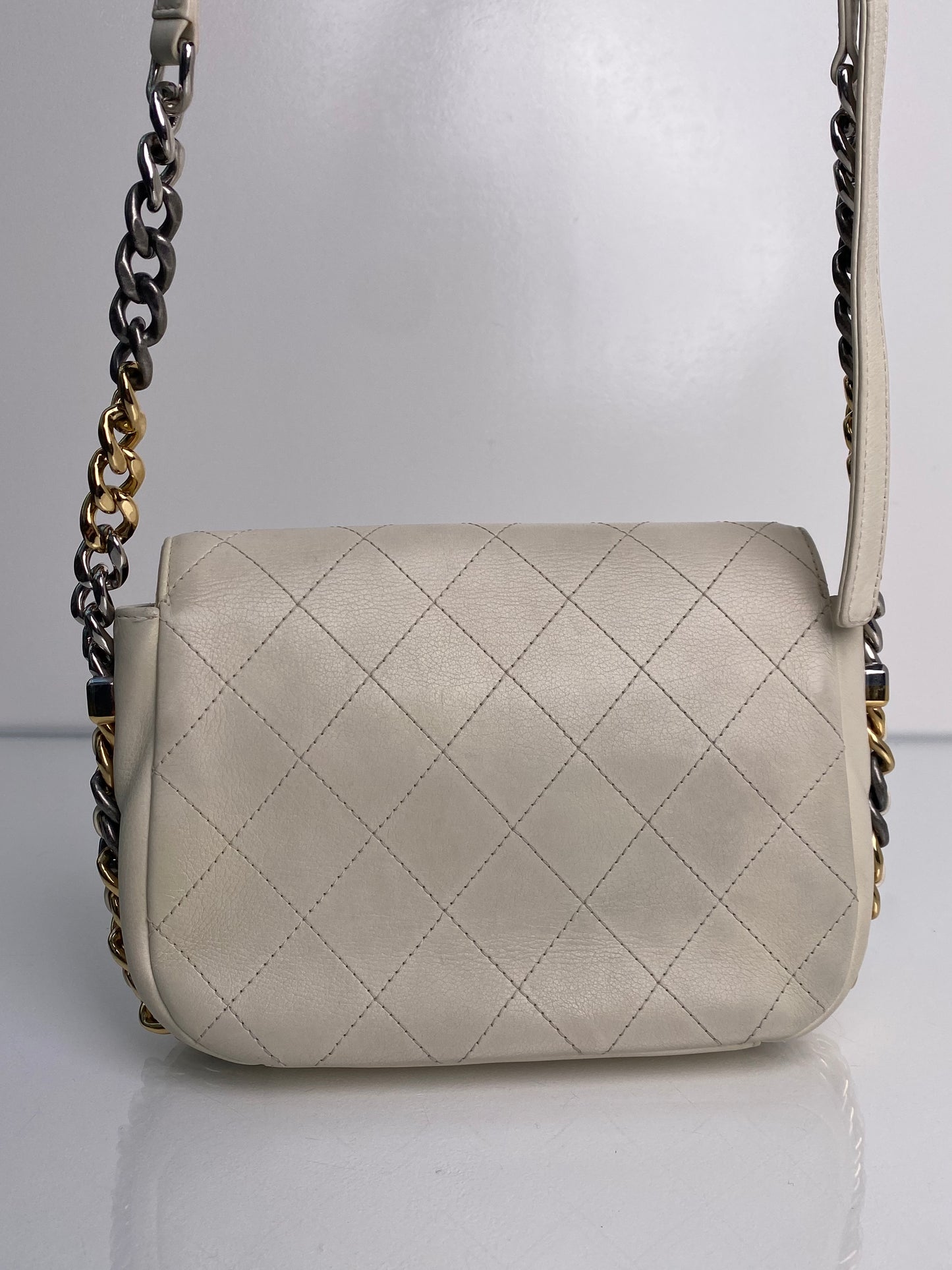 Chanel Precious Union Flap Cream Calfskin Crossbody Two Tone Hardwear