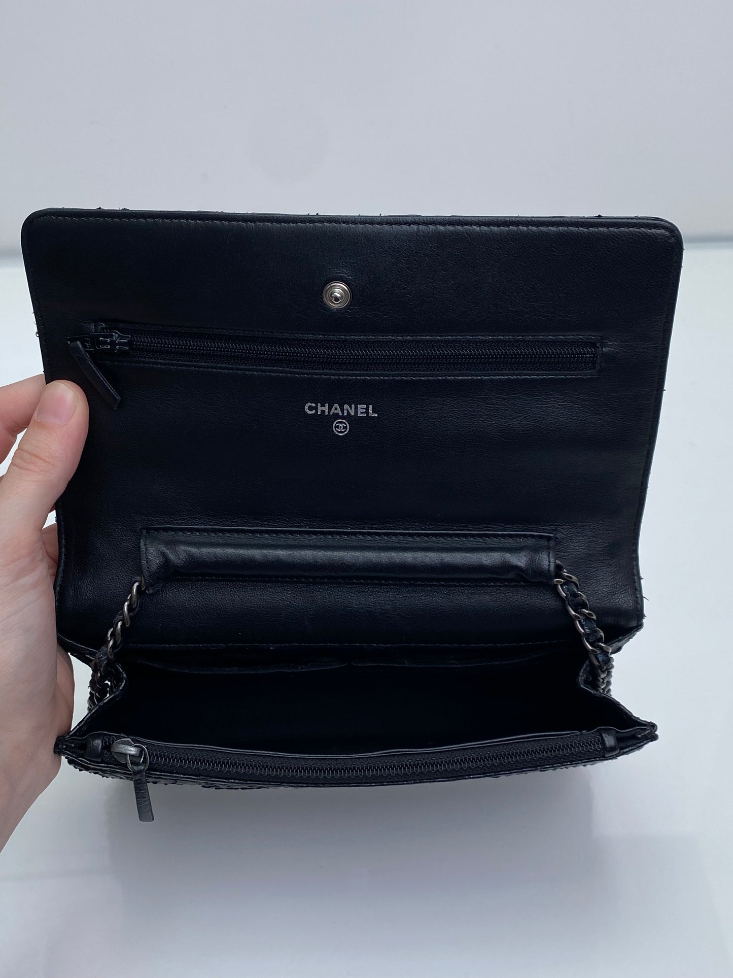 Chanel Reissue Black & Blue Python Wallet On Chain RHW